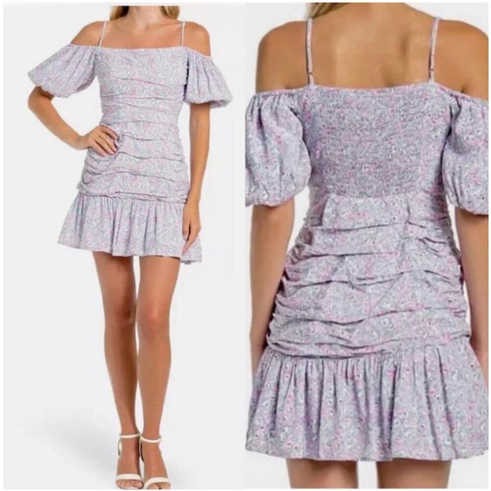 Summer Sale ☀️ ASTR The Label Blue Pink Ditsy Floral Ruched Mini Dress M